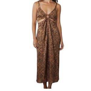 ✨ ZARA Animal Print Cutout Midi Dress M Leopard Tortoise Ring EUC 🐆